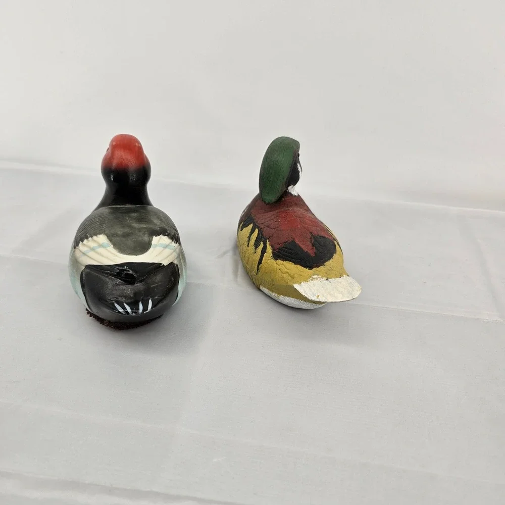 Vintage Hand Painted Duck Decoy Figurines Redhead and Wood Duck‎ Set of 2